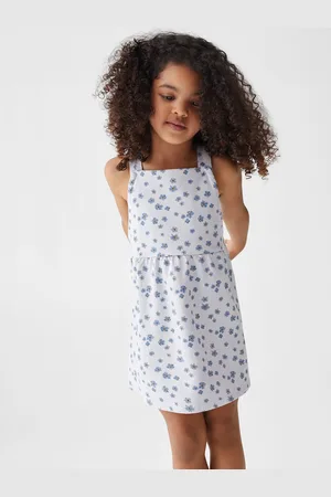 MANGO Girls Pure Cotton Floral Printed Criss-Cross Back A-Line Mini Dress