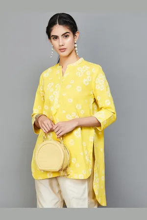 Lifestyle Floral Printed Mandarin Collar Pure Cotton Tunic