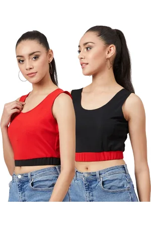 ATHENA Pack Of 2 Red & Black Scoop Neck Crop Top
