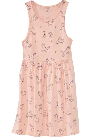 KIABI Girls Sleeveless Conversational Printed A-Line Cotton Opaque Casual Dress