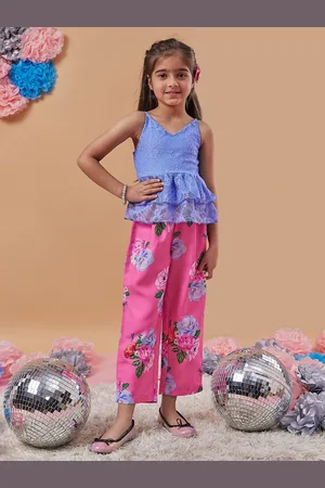 pspeaches Girls Floral Printed Top with Trousers