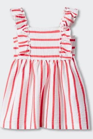 MANGO Girls Striped Flutter Sleeves Fit & Flare Dress
