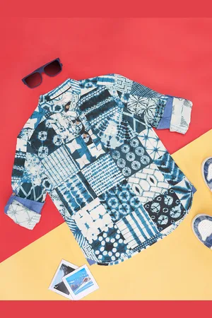 Pantaloons Boys Tie and Dye Mandarin Collar Pure Cotton Shirt