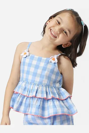 Nauti Nati Girls Checked Pure Cotton Top with Trousers