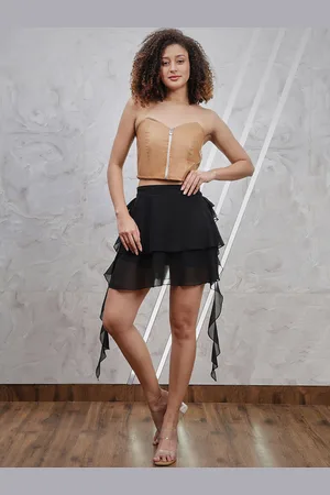 ATHENA Black Layered Detailed Flared Mini Skirt