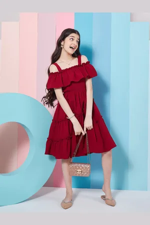 pspeaches Girls Shoulder Straps Cold-Shoulder Fit & Flare Dress