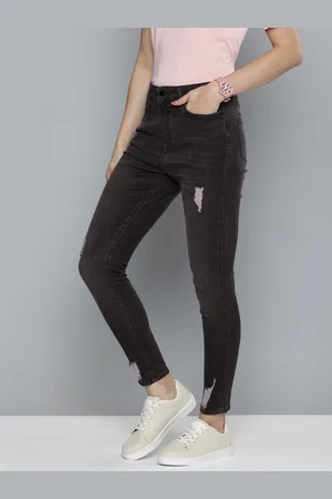 HERE&NOW Women Skinny Fit Mildly Distressed Light Fade Stretchable Mid-Rise Jeans