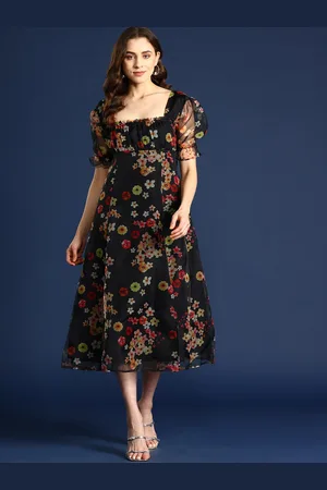 Mast & Harbour Floral Print Organza Empire Midi Dress