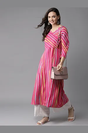 HERE&NOW Women Stripes & Tie-Up A-Line Viscose Kurta