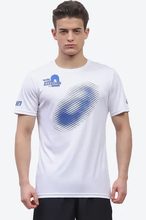 Asics Men White & Blue Brand Logo Printed Round Neck Running T-shirt