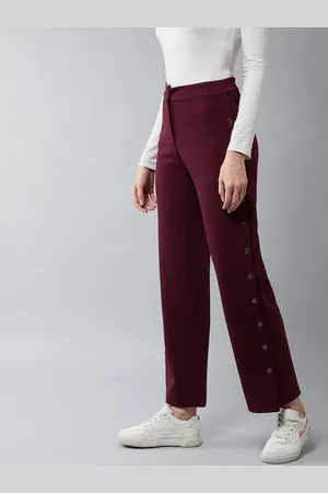 DOLCE CRUDO Women Red Regular Fit Solid Parallel Trousers