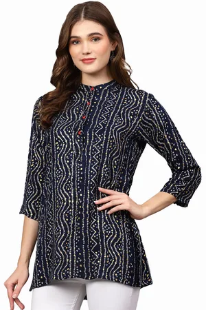 indietoga Women Blue Bandhani Print Festival Wear Kurti