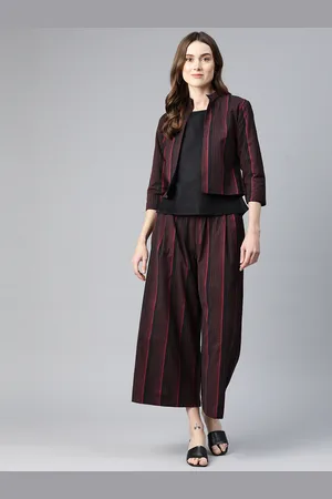 Cottinfab Women Striped Cotton Top with Trousers & Jacket