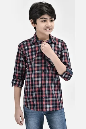 Crimsoune Club Boys Classic Slim Fit Tartan Checked Pure Cotton Casual Shirt