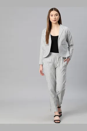 Cottinfab Women Striped Notched Lapel Two-Piece Suit