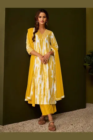 DRESOUL Abstract Embroidered Straight V-Neck Kurta With Pyjamas & Dupatta
