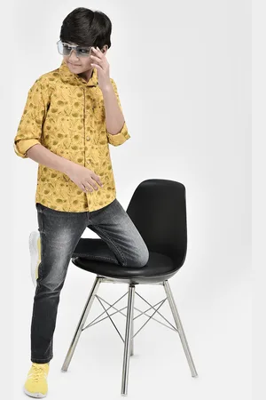 Crimsoune Club Boys Classic Slim Fit Floral Printed Pure Cotton Casual Shirt