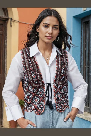 H&M Pure Cotton Ajrakh Print Quilted Waistcoat