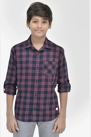 Crimsoune Club Boys Classic Slim Fit Checked Pure Cotton Casual Shirt