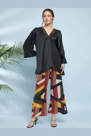 Antheaa Embellished Satin Top With Trousers