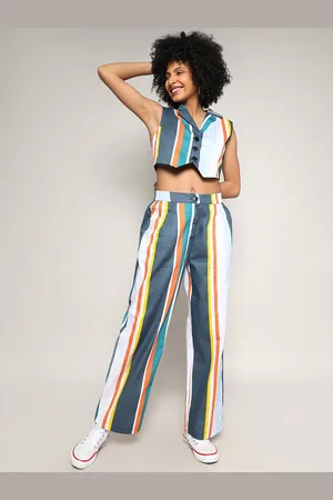 Campus Notched Collar Striped Cropped Co-Ords Set