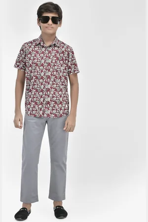 Crimsoune Club Boys Floral Printed Spread Collar Slim Fit Cotton Casual Shirt