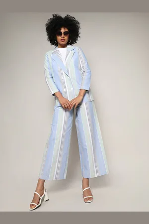 Campus Blue Striped Double-Breasted Blazer with Trousers