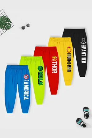 YK Infant Boys Pack of 5 Printed Pure Cotton Joggers