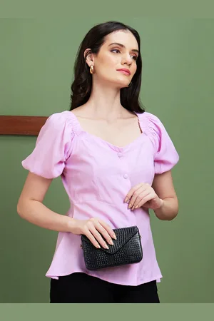 Globus Lavender Sweetheart Neck Puff Sleeve Top