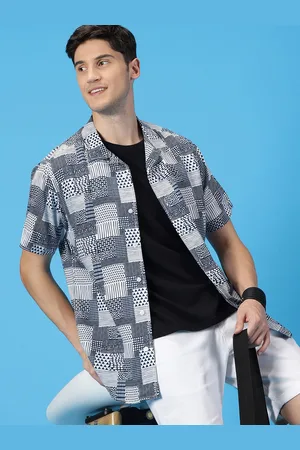 Mast & Harbour Spread Collar Short Sleeves Classic Slim Fit Geometric Printed Casual Shirt