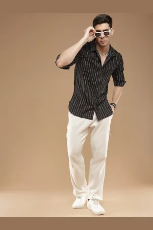 Sangria Black Comfort Geometric Printed Cotton Casual Shirt