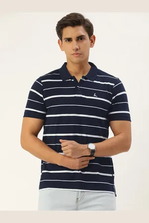 Parx Men Striped Polo Collar Pure Cotton T-shirt