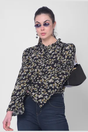 Crimsoune Club Black Floral Print Shirt Style Top