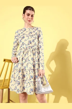 Mast & Harbour Floral Printed Long Sleeves Tiered Dress