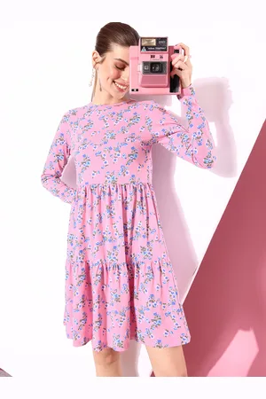 Mast & Harbour Floral Printed Long Sleeves Tiered Dress