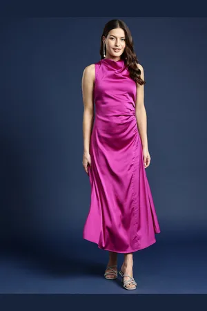 Mast & Harbour Cowl Neck Satin Finish Maxi Dress