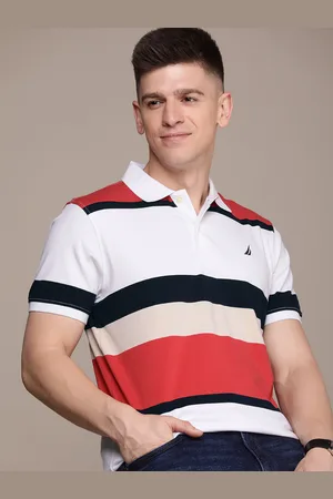 NAUTICA Striped Men Polo Neck White T-Shirt - Buy NAUTICA Striped Men Polo  Neck White T-Shirt Online at Best Prices in India