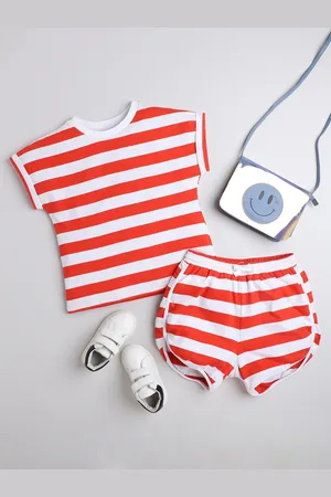 BAESD Girls Striped Pure Cotton T-shirt with Shorts