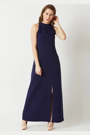 Miss Chase Women Navy Blue Solid Maxi Dress
