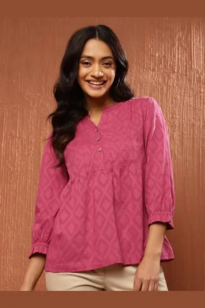 Fabindia V Neck Cotton Pintucks Top