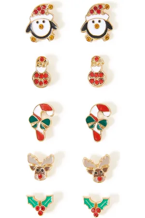 Accessorize Set Of 5 Stone-Studded Christmas Studs Earrings