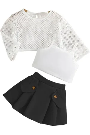 Stylecast Girls Black & White Shoulder Straps Top with Skirt