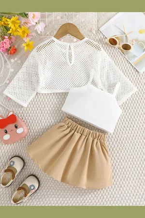 Stylecast Girls White Shoulder Straps Top With Skirt