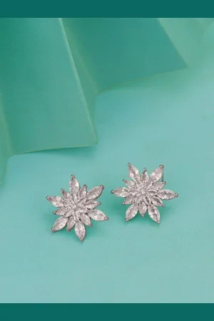 Carlton London Women Silver-Plated CZ Studded Floral Studs Earrings