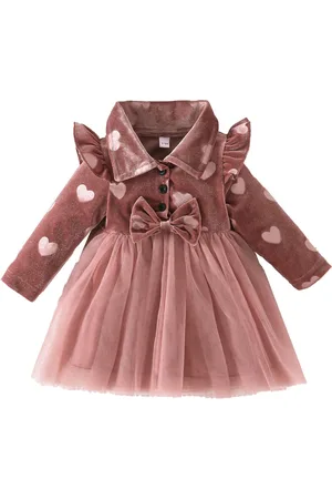 Stylecast Brown Girls Conversational Printed Ruffles & Bow Detail Fit & Flare Dress