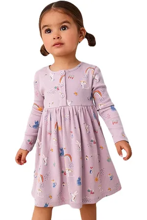 Stylecast Girls Conversational Printed Round Neck Long Sleeves Fit & Flare Dress