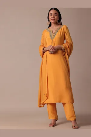 KALKI Fashion Women Embroidered Regular Chikankari Silk Chiffon Kurta with Trousers & With Dupatta