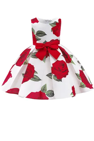 Stylecast Girls Floral Printed Round Neck Sleeveless Tie Ups Details Fit & Flare Dress