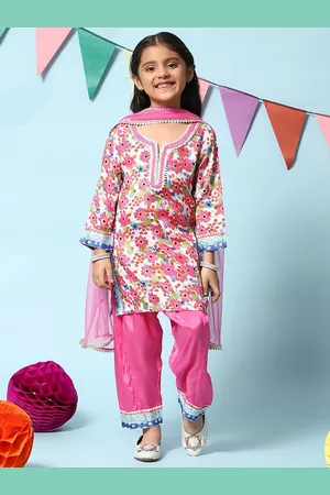 Biba Girls Floral Printed Gotta Patti Kurti with Salwar & Dupatta