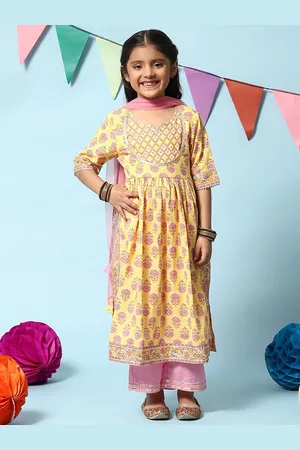 Biba Girls Floral Printed Gotta Patti A-Line Kurta with Palazzos & Dupatta
